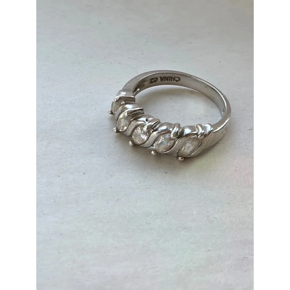 Vintage Sterling Silver 925 Marquise Cubic Zirconia CZ Five Stone Ring Size 7